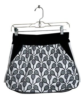 Grand Slam Black & White Tennis Racket Skater Skirt Back Pocket Size XS